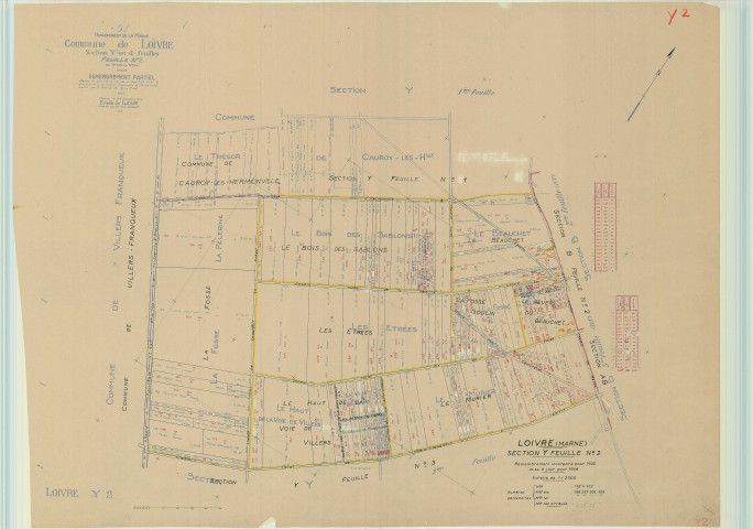 Loivre (51329). Section Y2 échelle 1/2500, plan mis à jour pour 1957, plan non régulier (papier).