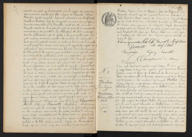 Vézier (Le). Mariages 1893-1929