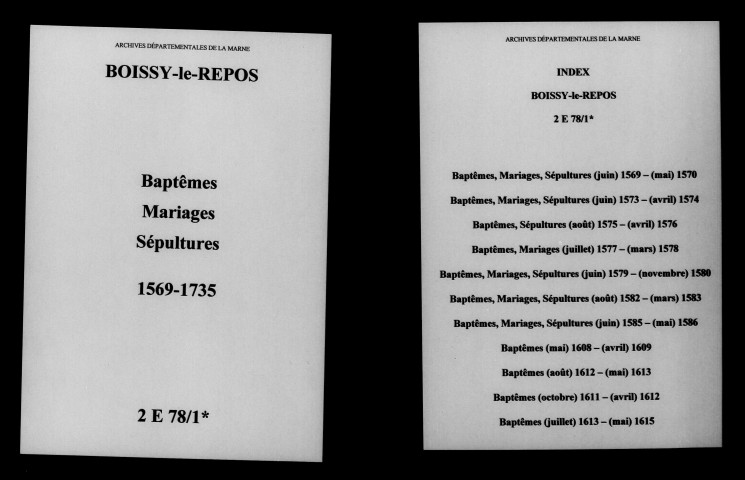 Boissy-le-Repos. Baptêmes, mariages, sépultures 1569-1735
