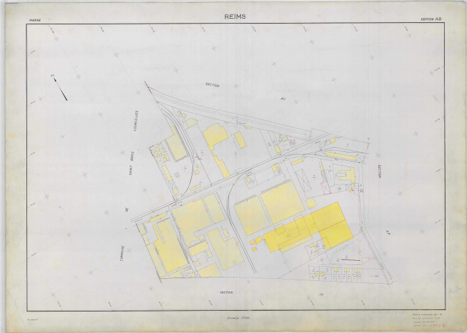 Reims (51454). Section AB échelle 1/2000, plan renouvelé pour 1968, plan régulier (papier armé).