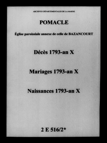Pomacle. Décès, mariages, naissances 1793-an X