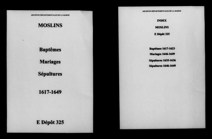 Moslins. Baptêmes, mariages, sépultures 1617-1649