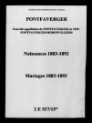 Pontfaverger. Naissances, mariages 1883-1892