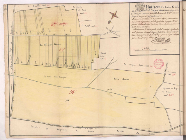 Plan détaillé du village et terroir de Nogent-Sermiers : 8ème feuille (1776), Pierre Villain