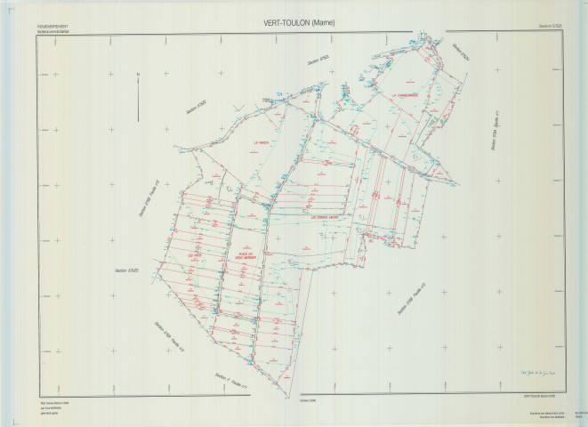 Vert-Toulon (51611). Section ZI échelle 1/2000, plan remembré pour 1954, plan régulier (papier armé)