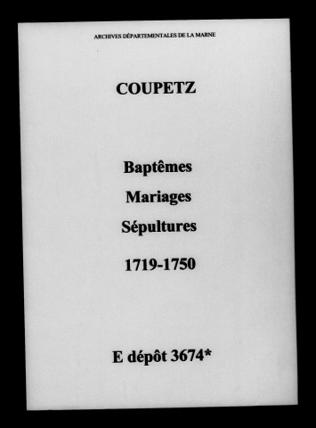 Coupetz. Baptêmes, mariages, sépultures 1719-1750