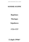 Somme-Suippe. Baptêmes, mariages, sépultures 1723-1727