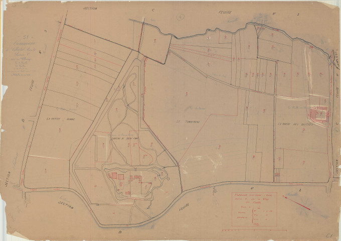 Châtelraould-Saint-Louvent (51134). Section C1 échelle 1/1000, plan mis à jour pour 1933, plan non régulier (papier)