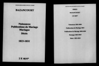 Bazancourt. Naissances, publications de mariage, mariages, décès 1823-1832