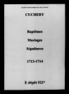 Cuchery. Baptêmes, mariages, sépultures 1713-1714