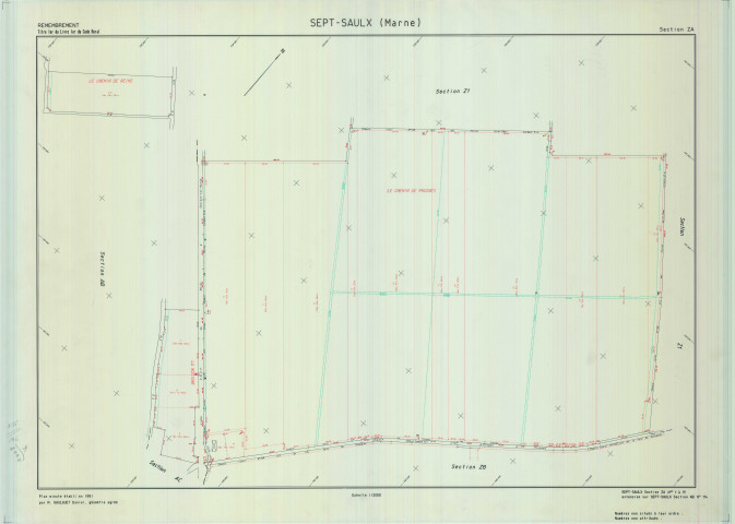 Sept-Saulx (51530). Section ZA échelle 1/2000, plan remembré pour 1994, contient une extension sur Sept-Saulx AB, plan régulier de qualité P5 (calque).