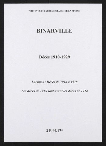 Binarville. Décès 1910-1929