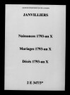 Janvilliers. Naissances, mariages, décès 1793-an X