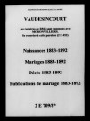 Vaudesincourt. Naissances, mariages, décès, publications de mariage 1883-1892