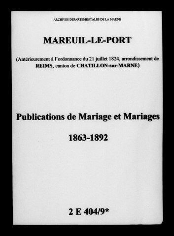 Mareuil-le-Port. Publications de mariage, mariages 1863-1892