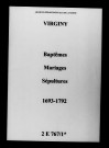 Virginy. Baptêmes, mariages, sépultures 1693-1792