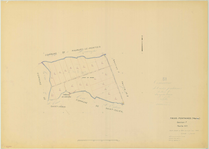 Trois-Fontaines-l'Abbaye (51583). Section F1 échelle 1/5000, plan mis à jour pour 1969, plan non régulier (papier)