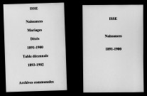 Isse. Naissances, mariages, décès et tables décennales des naissances, mariages, décès 1891-1902