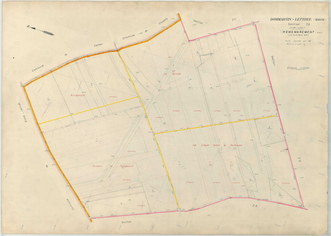 Dommartin-Lettrée (51212). Section ZB échelle 1/2000, plan remembré pour 1967, plan régulier (papier armé)