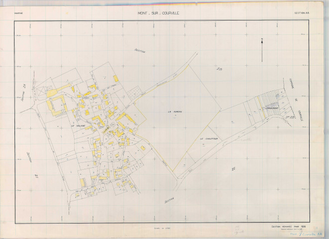 Mont-sur-Courville (51382). Section AA échelle 1/1000, plan remanié pour 1988, plan régulier de qualité P4 (papier armé).