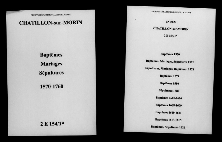 Châtillon-sur-Morin. Baptêmes, mariages, sépultures 1570-1760