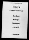 Sézanne. Saint-Denis. Baptêmes, mariages, sépultures 1732-1745