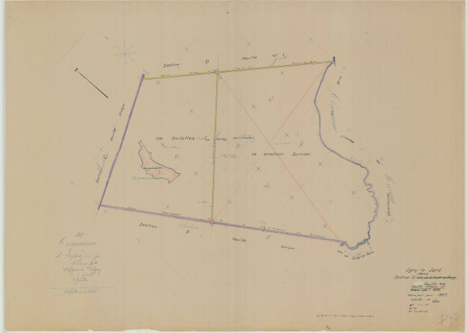 Igny-Comblizy (51298). Section D2 échelle 1/5000, plan mis à jour pour 01/01/1957, non régulier. Igny-le-Jard (papier)