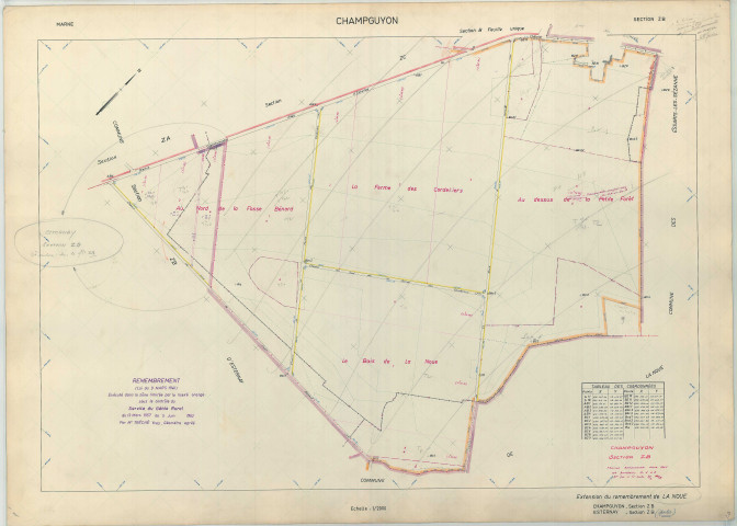 Champguyon (51116). Section ZB échelle 1/2000, plan remembré pour 01/01/1965, régulier avant 20/03/1980. Contient une extension sur Esternay ZB (papier armé)