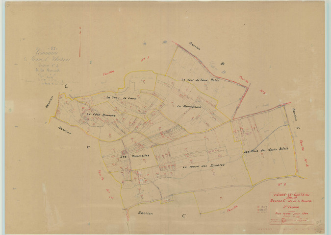 Vienne-le-Château (51621). Section C2 échelle 1/2500, plan mis à jour pour 1946, plan non régulier (papier)