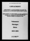 Giffaumont. Naissances, mariages, décès 1833-1852
