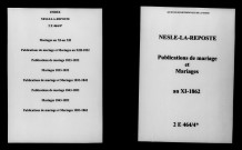 Nesle-la-Reposte. Publications de mariage, mariages an XI-1862