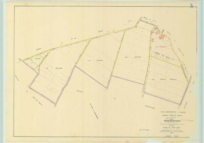 Mesneux (Les) (51365). Section Y2 échelle 1/2000, plan remembré pour 1955, plan régulier (papier).
