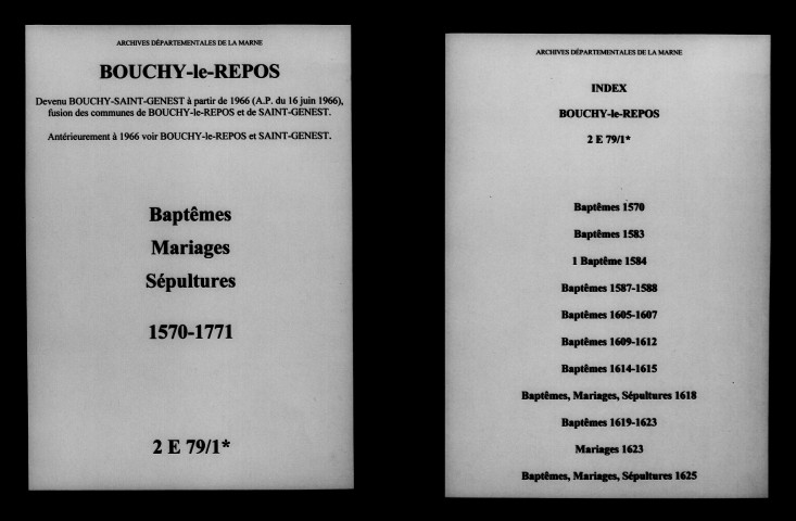Bouchy-le-Repos. Baptêmes, mariages, sépultures 1570-1771