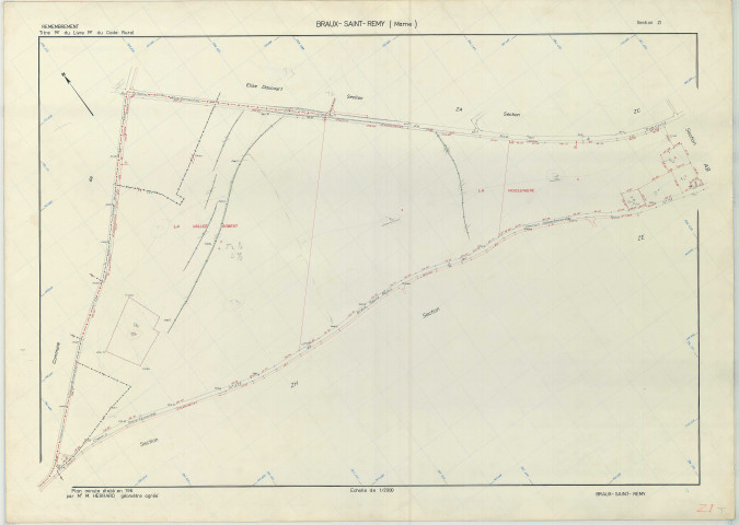 Braux-Saint-Remy (51083). Section ZI échelle 1/2000, plan remembré pour 1969, plan régulier (papier armé)