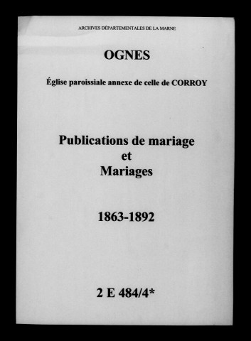 Ognes. Publications de mariage, mariages 1863-1892