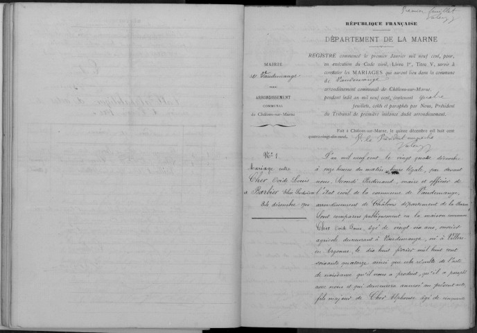 Vaudemanges. Mariages 1900