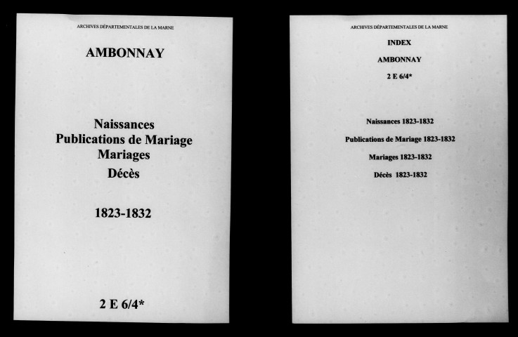 Ambonnay. Naissances, publications de mariage, mariages, décès 1823-1832