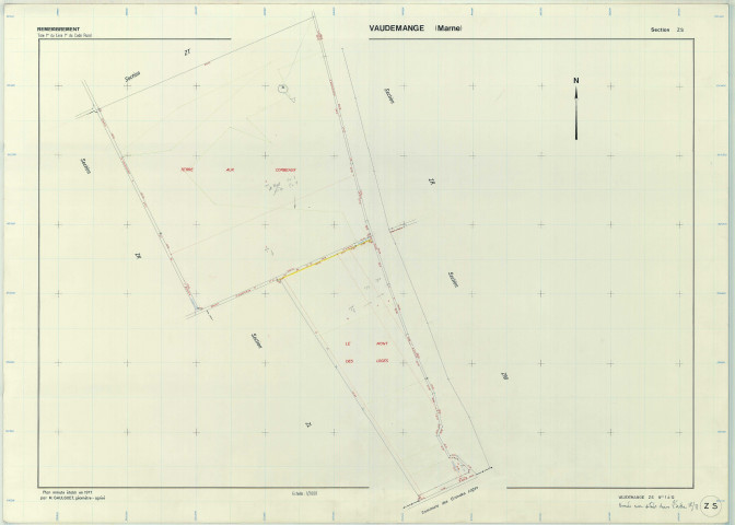 Vaudemange (51599). Section ZS échelle 1/2000, plan remembré pour 1977, plan régulier (papier armé)