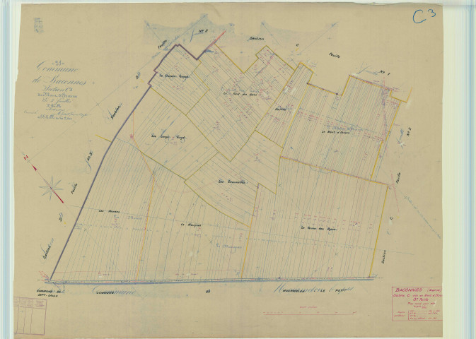 Baconnes (51031). Section C3 échelle 1/2500, plan mis à jour pour 1939, plan non régulier (papier).