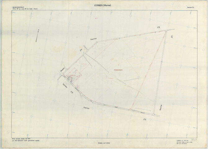 Corbeil (51169). Section ZL échelle 1/2000, plan remembré pour 1970, plan régulier (papier armé)
