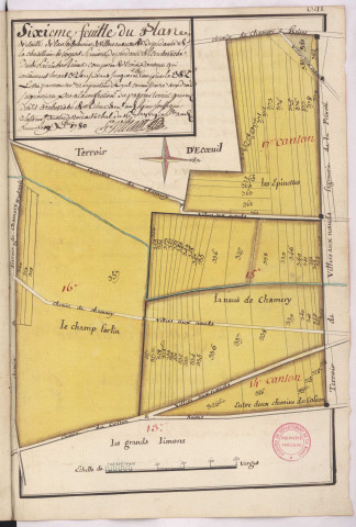 Plan détaillé de la seigneurie de Villers-aux-Noeuds dépendant de la châtellenie de Nogent-Sermiers : 6ème feuille (1780), Pierre Villain