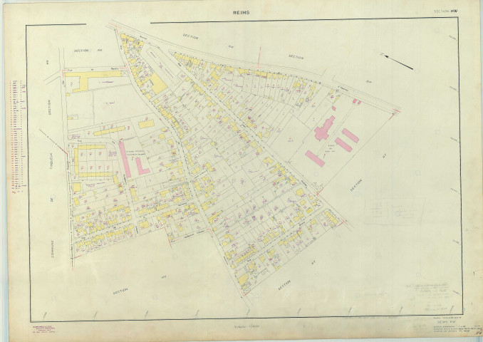 Reims (51454). Section HW échelle 1/1000, plan renouvelé pour 1968, plan régulier (papier armé).