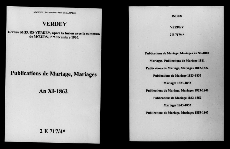 Verdey. Publications de mariage, mariages an XI-1862