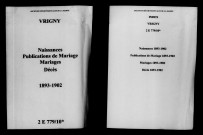Vrigny. Naissances, publications de mariage, mariages, décès 1893-1902