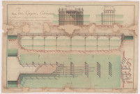 Plan coupes et élévation d'un pont de bois à Pogny sur la rivière de Marne, par Lejolivet, an II