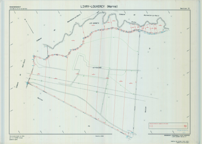 Livry-Louvercy (51326). Section ZY échelle 1/2000, plan remembré pour 2004 (remembrement intercommunal de la Plaine Champenoise), plan régulier (calque)