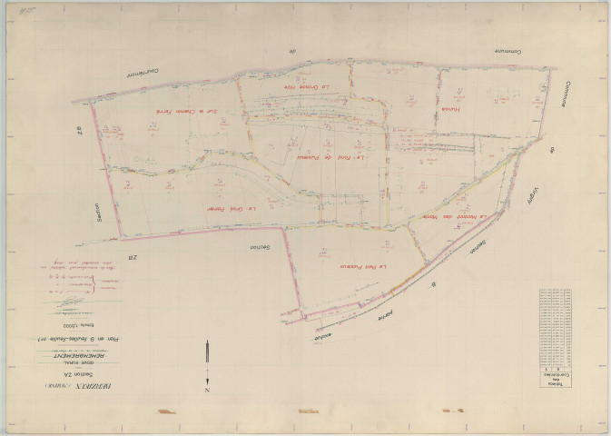 Berzieux (51053). Section ZA échelle 1/2000, plan remembré pour 1959, plan régulier (papier armé)