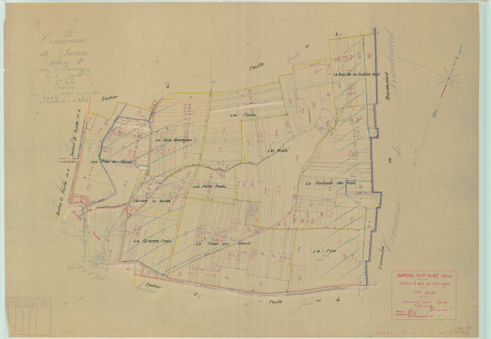 Saron-sur-Aube (51524). Section A4 échelle 1/2500, plan mis à jour pour 01/01/1949, non régulier (papier)