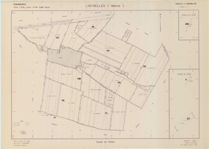 Linthelles (51323). Tableau d'assemblage échelle 1/5000, plan pour 01/01/1995.Planche n°2 (papier)