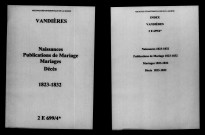 Vandières. Naissances, publications de mariage, mariages, décès 1823-1832